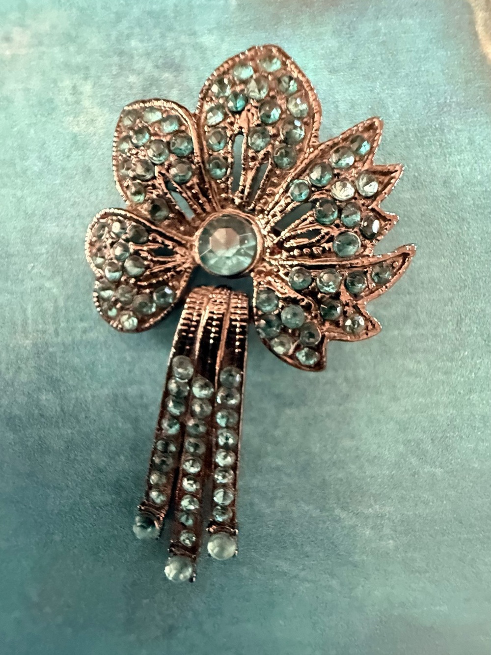 Crystal Flower Drop Brooch - Turquoise Crystals